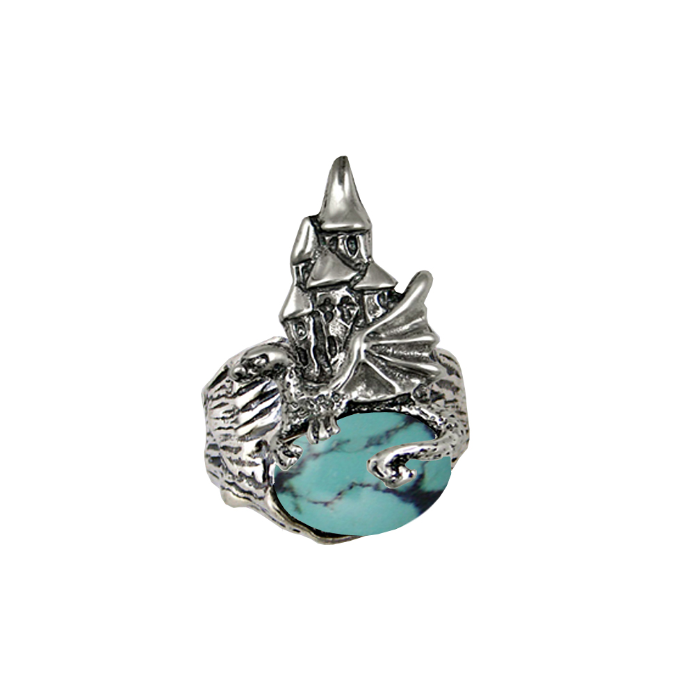 Sterling Silver Dragon And Her Castle Ring With Chinese Turquoise Size 5